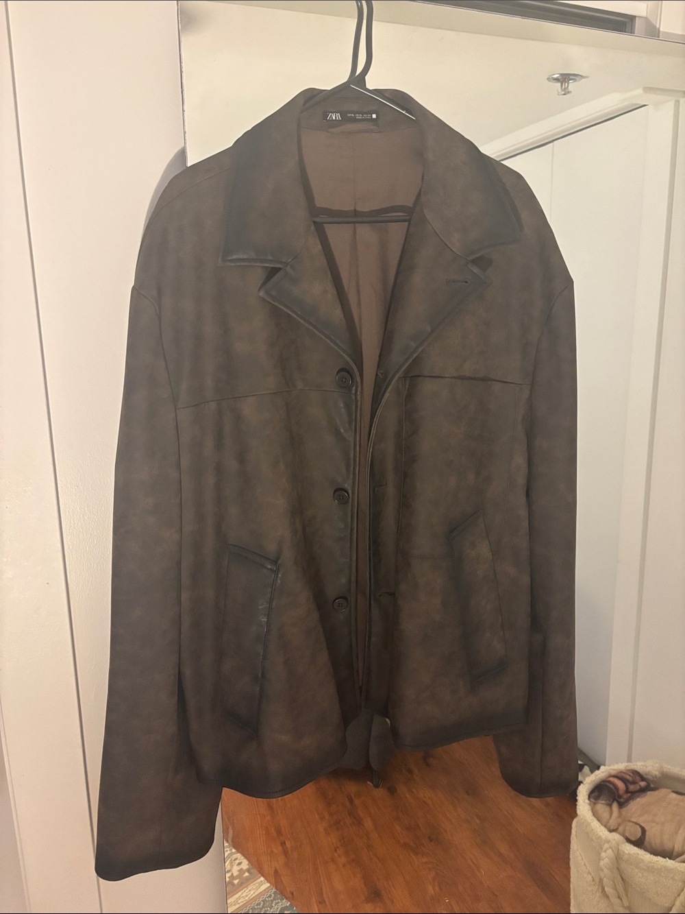 Zara Men's Dark Brown Suede-Look Bomber Jacket